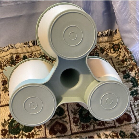 Vintage Tupperware Light Blue Condiment Caddy with 3 Cups & Lids #757-4 USA Made - Picture 5 of 11